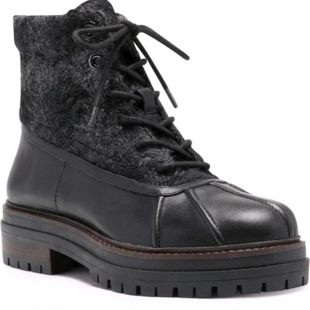 NEW LOUISE ET CIE LO SARNI3 BLACK LEATHER DUCK BOOTS SIZE 9.5